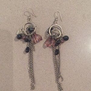 Handcrafted drop earrings with light chains, beads